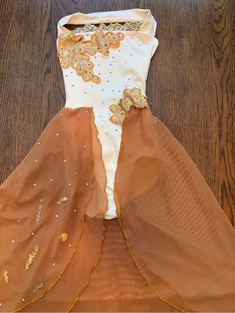 Capezio Cream and Brown/Gold Kids Dance Leotard with Skirt